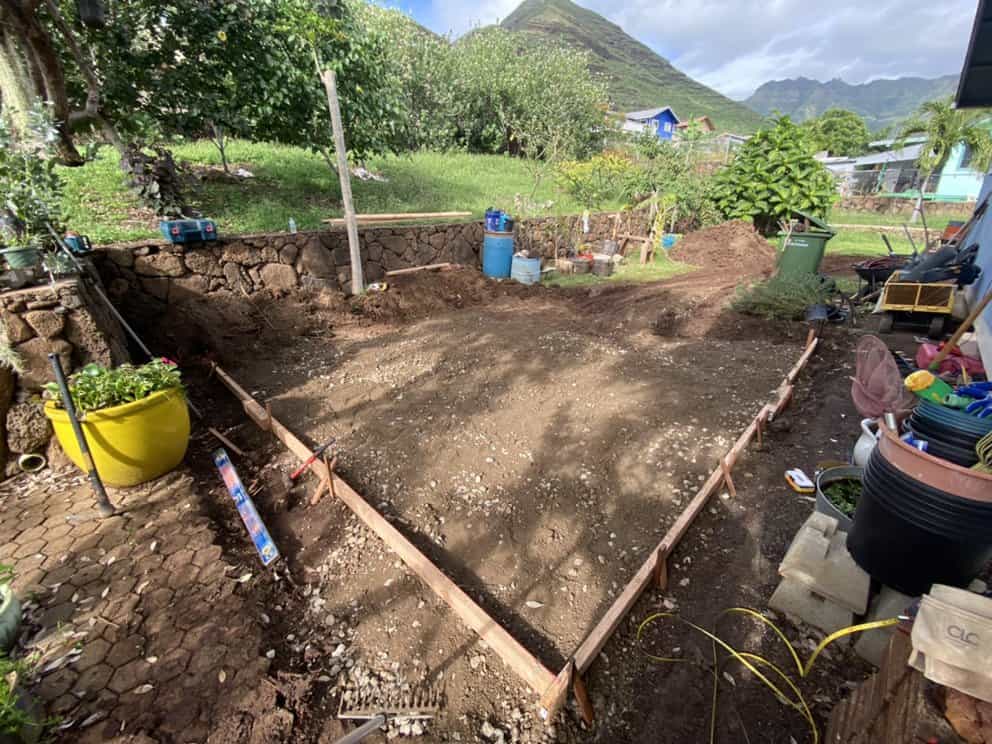 Forms installed after grading to outline the new concrete slab for the gazebo.
